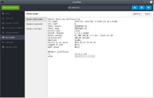 Abbildung 7: Hinter dem Reiter <span class="ui-element">Linux-Tools</span> verbergen sich neben der Anzeige von Prozessen und deren Ports sowie einer Liste der Systemd-Dienste außerdem weitere Informationen über das System, die Hardware, den Kernel und das Betriebssystem.