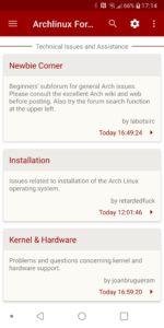 Abbildung 3: Die App Archlinux Forums erleichtert den Zugriff von unterwegs auf die offiziellen Arch-Foren.