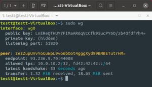 Abbildung 3: Der Befehl <code>sudo wg</code> liefert Informationen und Statistiken &uuml;ber den Status des Wireguard-VPN.