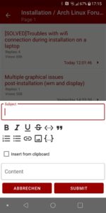 Abbildung 4: Nach dem Einloggen ins Arch-Portal erlaubt Archlinux Forums das Ver&ouml;ffentlichen neuer Beitr&auml;ge.