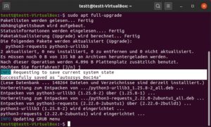 Abbildung 5: Der erste Hinweis, dass ein automatischer Snapshot erstellt wurde, zeigt sich bereits w&auml;hrend der Arbeit mit Apt, wie hier bei der ersten Aktualisierung des Systems nach der Installation.