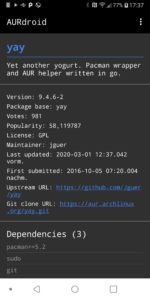 Abbildung 6: Die App AURdroid gleicht ArchPackages bis ins Detail, integriert allerdings das Arch User Repository.