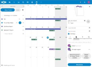 Abbildung 6: Die optionale Kalender-App integriert unter anderem auch, falls vorhanden, das Adressbuch. Termine lassen sich bequem per Maus verschieben oder in ihrer Länge ändern.