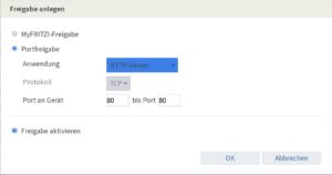 Abbildung 7: Das Freigeben von Diensten und Ports in der Fritzbox funktioniert ähnlich wie in der OpenSuse-Firewall.