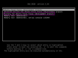 Abbildung 8: Im Grub-Bootscreen verbergen sich die im System f&uuml;r einen Rollback verf&uuml;gbaren Snapshots hinter der mit <span class="ui-element">History</span> beginnenden Zeile.
