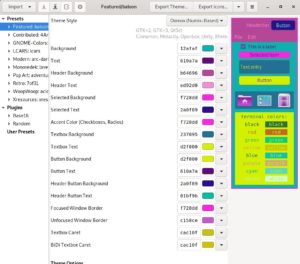 Abbildung 2: Mit dem Gnome-Theme-Editor Oomox erstellen Sie flippige Designs, wie hier als Vorschau zu sehen. Das Programm bringt aber auch gediegenere Farbpaletten mit.
