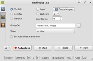 Abbildung 4: Mit Recffmpeg erstellen Sie per Mausklick einfache Screenshots oder auch Screencast-Videos des Desktops.