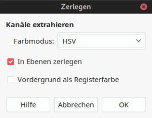 Abbildung 4: Im Dialog <span class="ui-element">Zerlegen</span> geben Sie vor, welche Bildeigenschaften durch die Auswahl des <span class="ui-element">Farbmodus</span> in einzelne Ebenen zerlegt werden sollen.