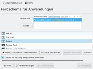 Abbildung 5: In den KDE-Systemeinstellungen darf der User nicht nur zwischen fixen Farbschemata wählen …