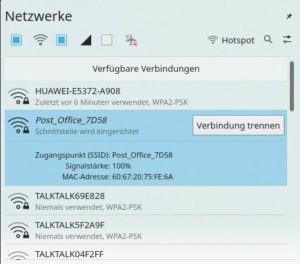 Abbildung 5: OpenSuse bleibt nach dem Wechsel des WLANs h&auml;ngen und verbindet sich nicht mehr.