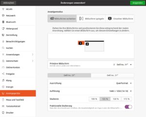 Abbildung 5: Ubuntu 20.04 setzt noch auf den klassischen X.org-Server, unterstützt allerdings Fractional Scaling. Beim Umrechnen der Anzeige greift das System aber auf die GPU zurück, was die Darstellungsqualität beeinträchtigt und Rechenleistung benötigt, also Energie.