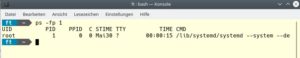 Abbildung 1: Der Befehl <code>ps -fp 1</code> weist Systemd als den Ursprung von PID 1, dem ersten Prozess beim Systemstart aus.