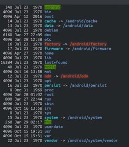 Abbildung 3: Ein Blick auf die Struktur der Verzeichnisse von Ubuntu Touch weist erhebliche Abweichungen vom &uuml;blichen FHS-Dateibaum unter Linux auf.