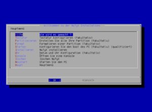 Abbildung 4: Die erweiterte Installationsroutine erlaubt das Umstellen der Tastatur gleich zu Anfang, und erleichtert somit die Installation. Sie m&uuml;ssen aber nach jedem abgehandelten Punkt die erweiterte Routine erneut aufrufen.
