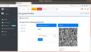 Abbildung 5: Gleich nach dem Start der Weboberfl&auml;che haben Sie die M&ouml;glichkeit, neue User anzulegen und Wireguard-Profile f&uuml;r weitere Clients oder Gateways zu erstellen. F&uuml;r mobile Clients scannen Sie die Konfiguration einfach als QR-Code ein.