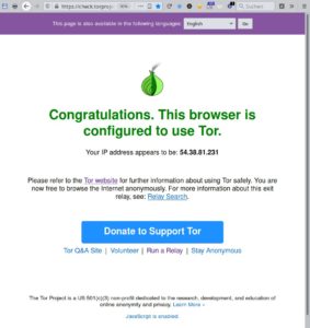 Abbildung 9: Die Seite check.torproject.org pr&uuml;ft, ob der Browser tats&auml;chlich &uuml;ber Tor auf das Internet zugreift.