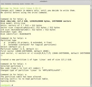 Abbildung 6: Anlegen einer Partition mit Fdisk.