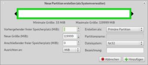 Abbildung 10: Per Schieberegler legen Sie die Gr&ouml;&szlig;e der neuen Partition fest.