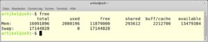 Abbildung 17: Die Auslastung der SWAP-Partition mit dem Kommandozeilentool <code>free</code> wird ermittelt.