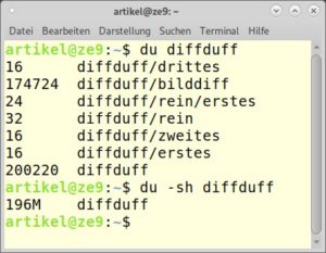 Abbildung 23: Die Option <code>-s</code> summiert die enthaltenen Daten und Verzeichnisse auf.