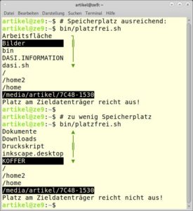 Abbildung 24: Das Shell-Skript aus <a href="#artRef-l5">Listing&nbsp;5</a> pr&uuml;ft, ob auf dem Datentr&auml;ger ausreichend Platz bereitsteht.
