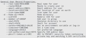 Abbildung 2: Der Befehl <code>homectl --help</code> listet unter anderem auch die Eigenschaften des Homes und die Berechtigungen des Users auf, die Sie einem neuen Home mitgeben k&ouml;nnen.
