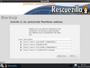 Abbildung 2: Die Software listet Laufwerke mit deren einzelnen Partitionen tabellarisch auf.