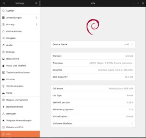 Abbildung 3: Falls Sie vergessen haben, ob Sie gerade mit der Debian- oder der Ubuntu-Version arbeiten, verschafft ein Blick in die Einstellungen im Reiter <span class="ui-element">Info</span> Klarheit.