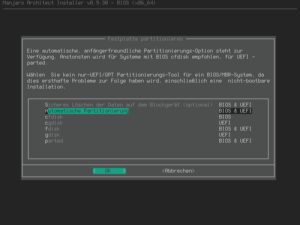 Abbildung 3: Die <span class="ui-element">Automatische Partitionierung</span> empfiehlt sich für Anwender, die das System mit möglichst geringem Aufwand auf einem Rechner ohne weitere Betriebssysteme installieren möchten.