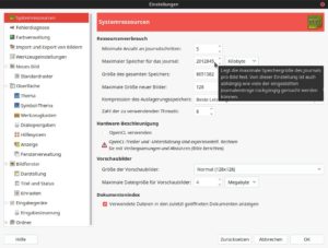 Abbildung 3: Mithilfe der Einstellung <span class="ui-element">Maximaler Speicher f&uuml;r das Journal</span> legen Sie fest, wie viele Aktionen Sie r&uuml;ckg&auml;ngig machen d&uuml;rfen. Ein hoher Wert wirkt sich allerdings oft ung&uuml;nstig auf die Arbeitsgeschwindigkeit des Rechners aus.
