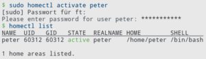Abbildung 4: Nach dem Anlegen eines Homes f&uuml;r einen neuen User aktivieren Sie den Account noch mit <code>homectl activate</code>. Es m&uuml;ssen nicht zu jeder Zeit alle User aktiviert sein.