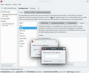 Abbildung 4: MAC- oder IP-basierten Quellendefinitionen lassen sich in Firewalld eigene Zonen zuweisen, sodass die Firewall bestimmte Rechner gesondert behandelt.
