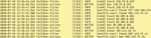 Abbildung 6: Fail2ban registriert wiederholte Login-Versuche und sperrt die IP-Adressen der Angreifer.