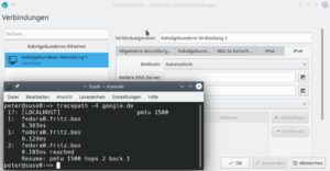 Abbildung 7: In der Standardeinstellung <span class="ui-element">Automatisch</span> des NetworkManagers akzeptiert der Rechner den Router <code>fedora0</code> und leitet alle Internet-Anfragen hindurch.