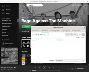 Abbildung 1: SpotRec erstellt automatisch ein PulseAudio-Monitor-Device, das die Audioausgabe des Spotify-Clients umleitet und mittels FFmpeg aufzeichnet.