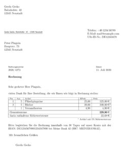 Abbildung 2: Das Paket <span class="ui-element">Rechnung</span> eignet sich speziell f&uuml;r deutschsprachige Rechnungen. Zusammen mit der KOMA-Dokumentenklasse f&uuml;r Briefe produzieren Sie eine schlichte, aber ansprechende Rechnung.