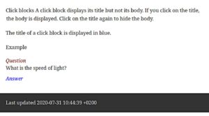 Abbildung 3: Interaktive Strukturen bei den HTML-Ausgabeformaten, wie etwa Click-Blocks, erlaubt nur Asciidoctor. Ein Mausklick auf <span class="ui-element">Answer</span> zeigt dann die im Quelltext vorgegebene Antwort (Beispiel aus der Originaldokumentation).