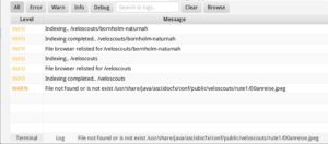 Abbildung 3: Das Log zeigt Informationen, Warnungen und mehr. Mit den Schaltfl&auml;chen oberhalb des Fenster steuern Sie die Ausgaben oder durchsuchen sie gezielt.