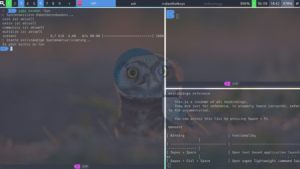 Abbildung 4: Tags werden durch die Zahlenreihe oben links in der Leiste repräsentiert. Das Konzept leitet sich von den virtuellen Desktops der herkömmlichen Desktops ab. Unten sind drei Fenster im Tiling-Modus angeordnet.