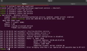 Abbildung 3: Ist WPA&nbsp;Supplicant stillgelegt und startet Iwd bei jedem Reboot, meldet die Statusabfrage einen aktiven Dienst. Allerdings weist die letzte Zeile darauf hin, dass die Schnittstelle des Ger&auml;ts nicht aktiviert werden kann.