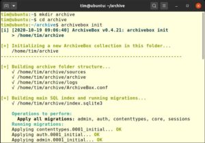 Abbildung 1: Beim Initialisieren legt ArchiveBox im Archiv unter anderem die von ihm benötigte Verzeichnisstruktur an. Hinzu kommt ein Index, in dem das Werkzeug alle bereits abgerufenen URLs speichert.