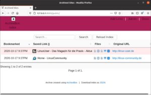 Abbildung 2: Die Benutzeroberfläche von ArchiveBox passt sich nur bedingt an die Größe des Browser-Fensters an.