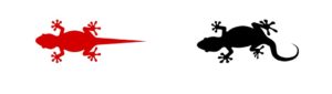 Abbildung 2: Der kleine Gecko wurde mithilfe des Pfadeffekts <span class="ui-element">Biegen</span> verändert, rot der Originalpfad.