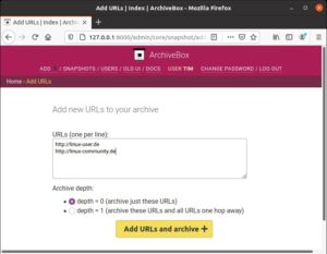 Abbildung 3: Mit dieser Eingabe sichern Sie die Startseiten von <code>linux-user.de</code> und <code>linux-community.de</code>. Jede URL schreiben Sie dafür in eine eigene Zeile.