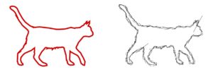 Abbildung 3: Der Umriss der Katze erhält über den Pfadeffekt <span class="ui-element">Skizze</span> die Anmutung einer Strichskizze.