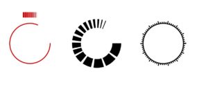Abbildung 4: Einem Bogen wurde einmal ein Muster und einmal der Pfadeffekt <span class="ui-element">Lineal</span> hinzugefügt. Der Originalpfad für das Muster und der Bogen erscheinen in Rot.