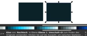 Abbildung 4: Die kontextabh&auml;ngige Hilfe in Inkscape zeigt an, dass es sich beim (ausgew&auml;hlten) rechten Rechteck um einen Klon handelt.