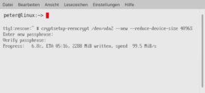 Abbildung 5: Das Verschl&uuml;sseln einer bisher unverschl&uuml;sselten Partition geht z&uuml;giger &uuml;ber die B&uuml;hne als das Zur&uuml;ckspielen eines Backups in ein neu erstelltes verschl&uuml;sseltes Dateisystem.