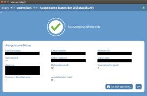Abbildung 5: Die Applikation gestattet es auch, Ihre persönlichen Daten (hier geschwärzt) vom Personalausweis auszulesen und anzuzeigen.