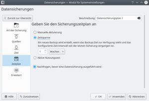 Abbildung 6: Die Zeitplanung erlaubt unter <span class="ui-element">Zeitspanne</span> das Festlegen von Backup-Intervallen von Minuten bis hin zu Monaten.